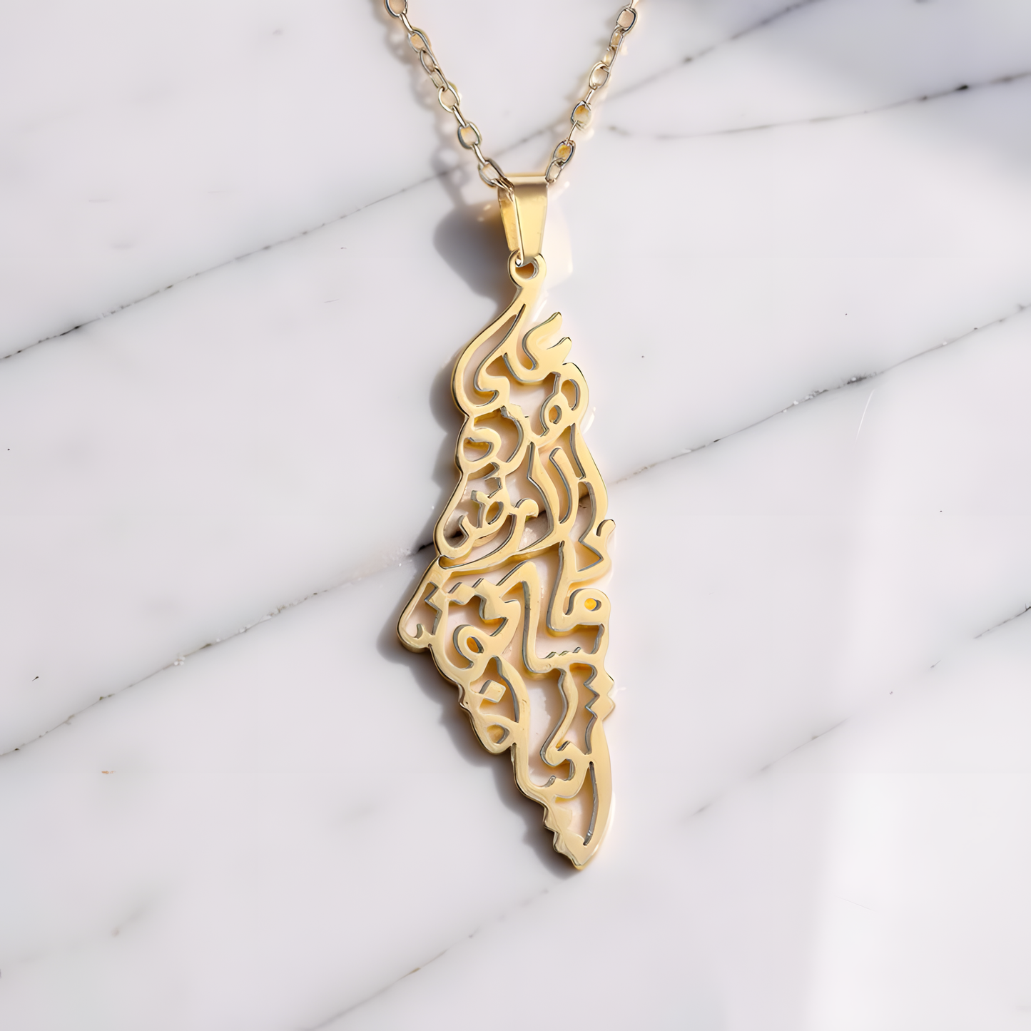 Palestine Calligraphy Map Necklace